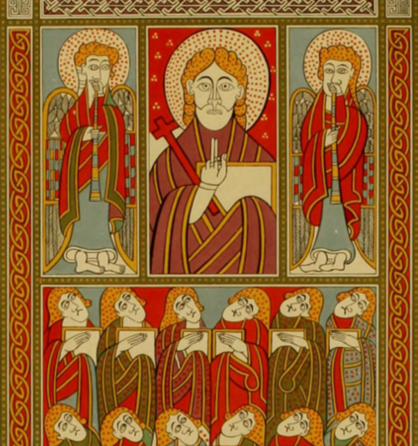 Ornamental page and glorification of jesus christ %289th century%29 %e2%80%94 from the latin gospels in the conventional library of saint gall