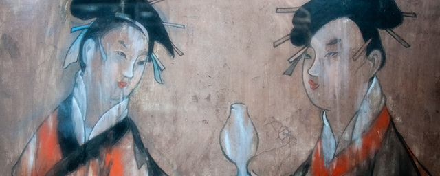 Dahuting tomb mural two figures hanfu  eastern han period